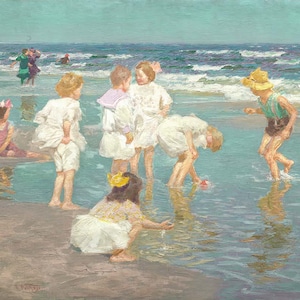 A Holiday | Vintage Fine Art Print | Multiple Sizes | Impressionist Coastal Landscape, 20th Century Beach Artwork