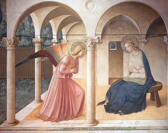 The Annunciation | Sacred Art Print | Multiple Sizes | Fra Angelico Italian Renaissance Religious Painting, 1445