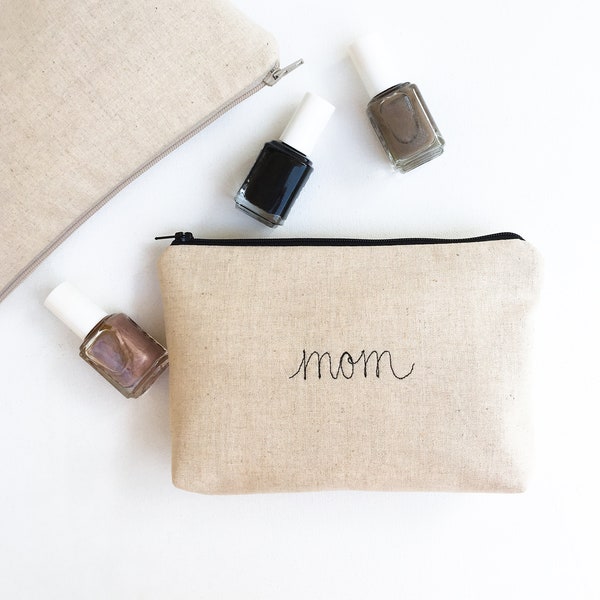 Linen Cosmetic Bag Personalized, Minimalist Gift for Women, Personalized Gift for Mom