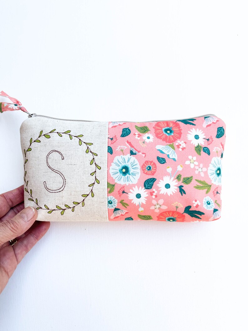 Floral Wedding, Monogram Clutch, Personalized Bridemaid Gift, Womens Gift, Botanical, Flowers, Gift for Women, MamaBleuDesigns Wreath on Side