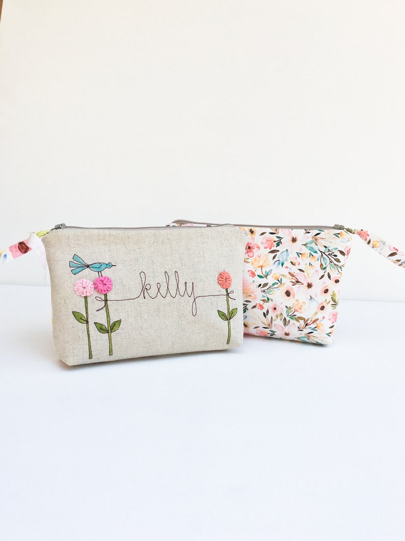 Will You Be My Bridesmaid, Bridesmaid Proposal Gift, Personalized Makeup Bag, Ask Bridesmaids, Custom Name, Floral, Listing for ONE Bag image 1