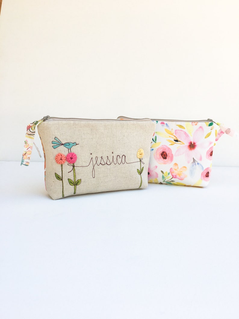 Will You Be My Bridesmaid, Bridesmaid Proposal Gift, Personalized Makeup Bag, Ask Bridesmaids, Custom Name, Floral, Listing for ONE Bag image 2