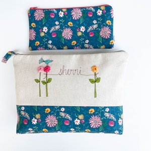 Personalized Gift for Women, Bridesmaid Gift Set, Large Personalized Cosmetic Bags, Floral Makeup Bags, Project Bag, Mom, Sister, Organizer image 5