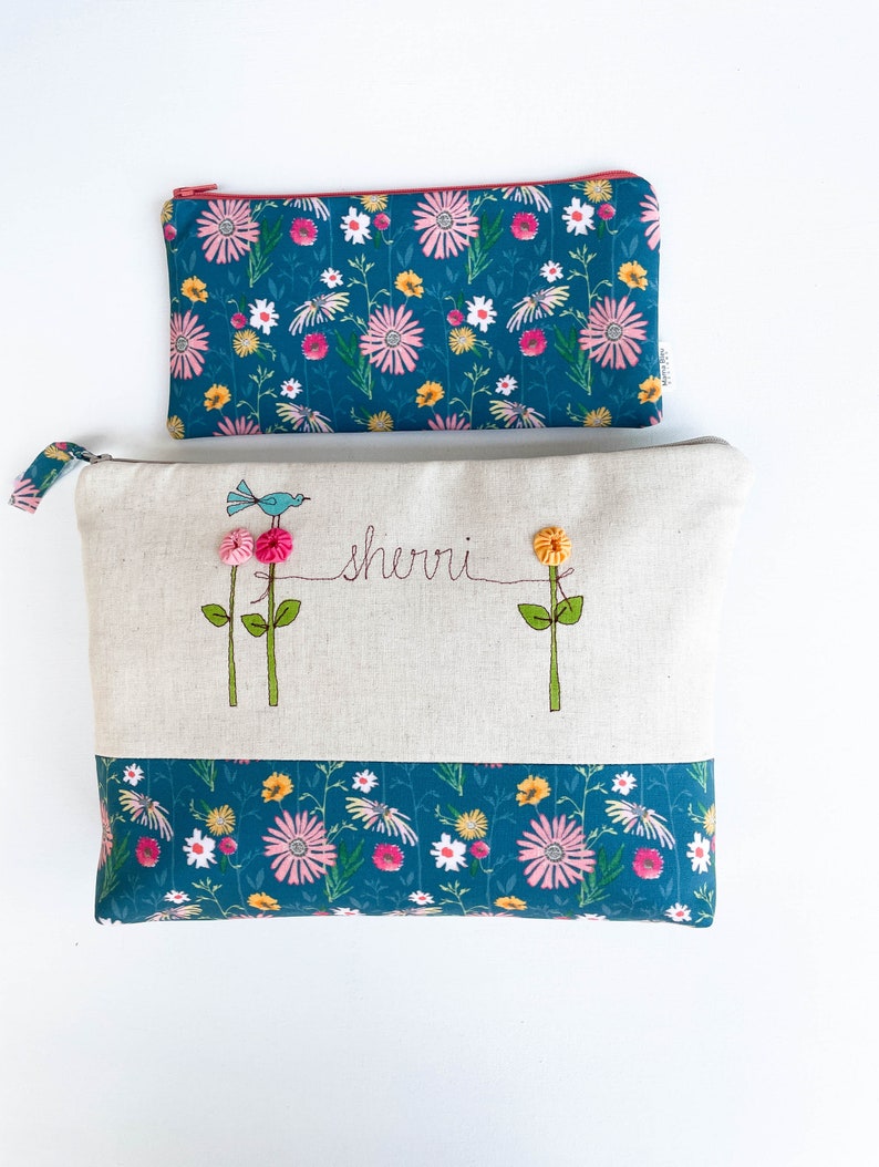 Personalized Gift for Women, Bridesmaid Gift Set, Large Personalized Cosmetic Bags, Floral Makeup Bags, Project Bag, Mom, Sister, Organizer Bild 5