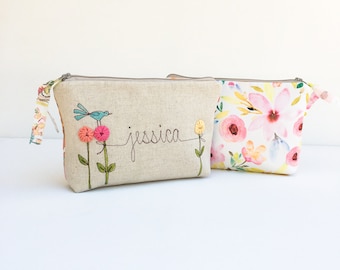 Gift for Wife, Personalized Cosmetic Bag, Womens Birthday Gift from Husband, Floral Makeup Bag, Custom Cosmetic Case, Listing for ONE Bag *