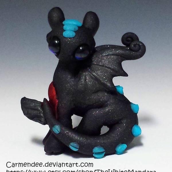 Toothless Fan Art Night Fury Dragon, Figure, Sculpture, Miniature ooak hand sculpted polymer clay