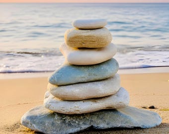 Stacked Stone Cairn – Zen Garden, Coastal, Beach Decor Statue