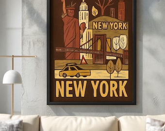 Impresión de la ciudad de Nueva York: póster de viaje, horizonte de Nueva York (descarga digital)