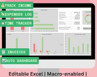 Seguimiento de negocios freelance en Excel: panel de ingresos, gastos, tiempo y facturas