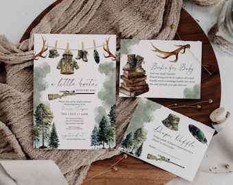 Little Hunter Baby Shower Invitation: Duck & Deer Theme (Canva Template Digital Download