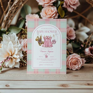 Polo Luxury Baby Shower Invitation Template for girls – Tartan Equestrian Free Canva Invite Suite image 3