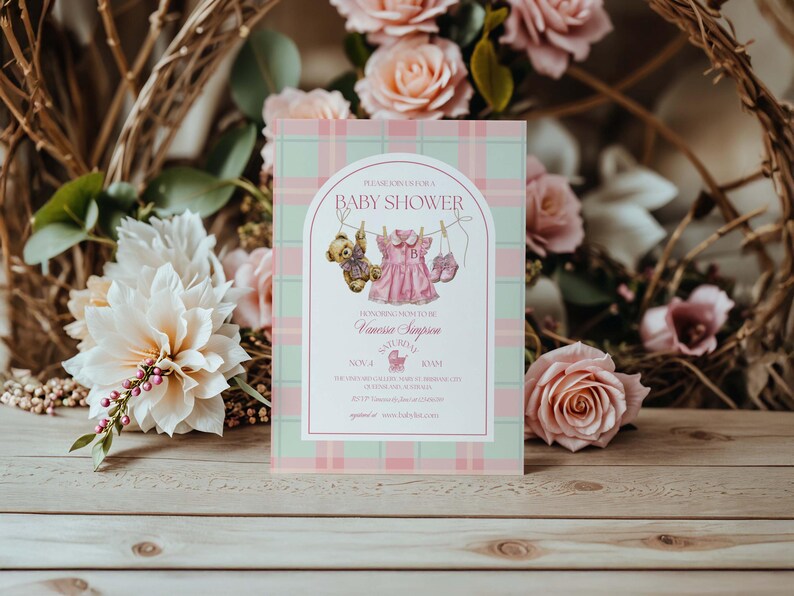 Polo Luxury Baby Shower Invitation Template for girls – Tartan Equestrian Free Canva Invite Suite image 3