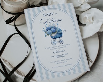 Baby in Bloom for Boy Baby Shower Invitation Floral  Template