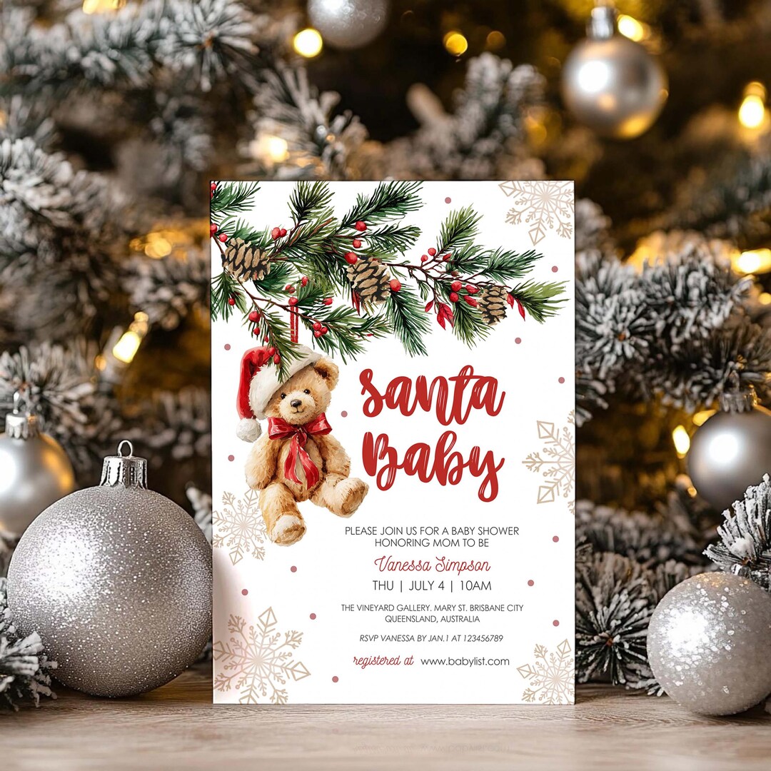 Plantilla de invitación para baby shower de Papá Noel: temática ...