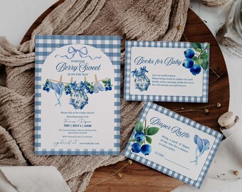 Blueberry Baby Shower Invitation Template | Berry Sweet Editable Party Invite | Instant Download