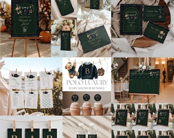 Polo Luxury Baby Shower Invitation Templates Bundle – Tartan Equestrian Party Supplies