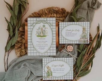 Peter Rabbit Baby Shower Invitation Template Green Bellatrix Potter Editable Invite Instant Download