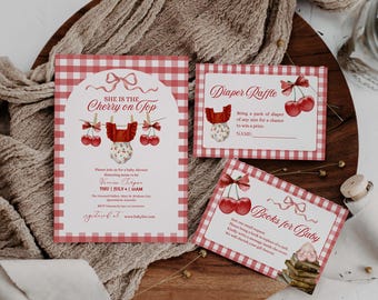 Cherry on Top Baby Shower Invitation Template | Editable Canva Invite | Instant Download