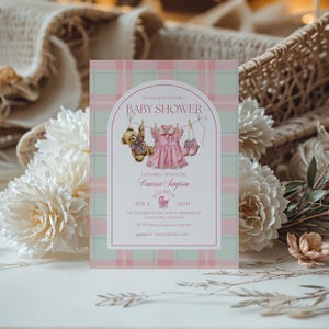Polo Luxury Baby Shower Invitation Template for girls – Tartan Equestrian Free Canva Invite Suite image 2