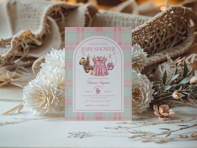 Polo Luxury Baby Shower Invitation Template for girls – Tartan Equestrian Free Canva Invite Suite image 2