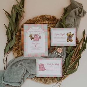 Polo Luxury Baby Shower Invitation Template for girls – Tartan Equestrian Free Canva Invite Suite image 6