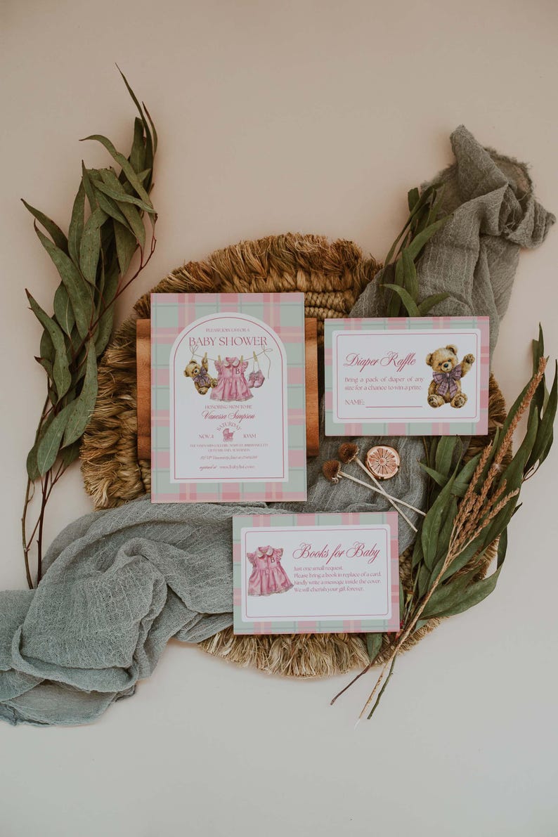 Polo Luxury Baby Shower Invitation Template for girls – Tartan Equestrian Free Canva Invite Suite image 6