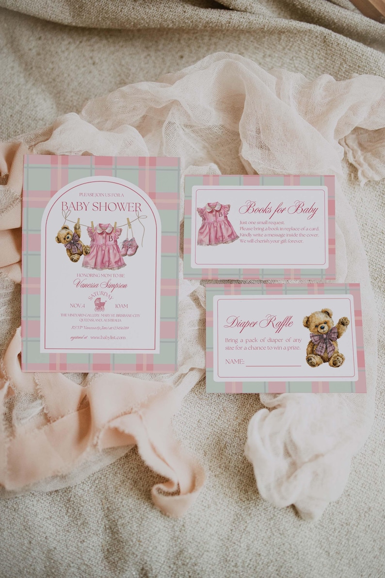 Polo Luxury Baby Shower Invitation Template for girls – Tartan Equestrian Free Canva Invite Suite image 4