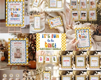 Its Fun to Be One – First Birthday Invitation Bundle | Editable Canva Template | Instant Download