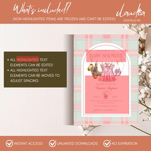 Polo Luxury Baby Shower Invitation Template for girls – Tartan Equestrian Free Canva Invite Suite image 9