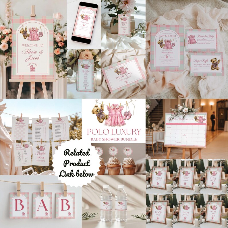Polo Luxury Baby Shower Invitation Template for girls – Tartan Equestrian Free Canva Invite Suite image 14