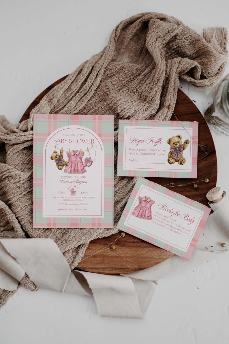 Polo Luxury Baby Shower Invitation Template for girls – Tartan Equestrian Free Canva Invite Suite image 7