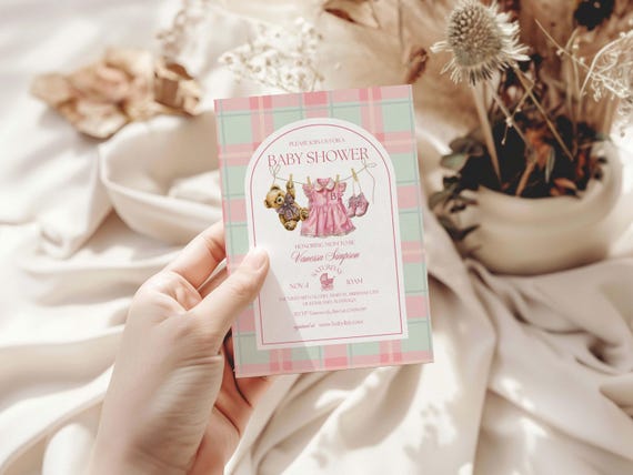 Polo Luxury Baby Shower Invitation Template for girls – Tartan Equestrian Free Canva Invite Suite