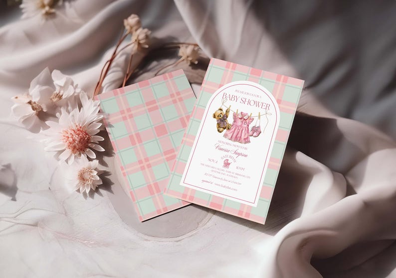 Polo Luxury Baby Shower Invitation Template for girls – Tartan Equestrian Free Canva Invite Suite image 5