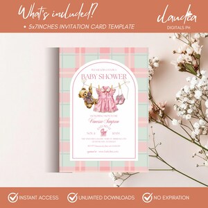 Polo Luxury Baby Shower Invitation Template for girls – Tartan Equestrian Free Canva Invite Suite image 8