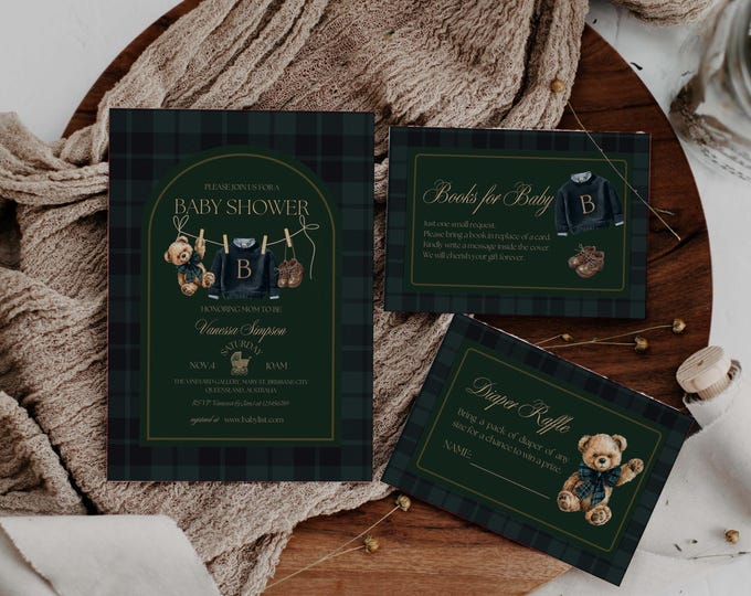 Polo Luxury Baby Shower Invitation Template – Tartan Equestrian Free Canva Invite Suite