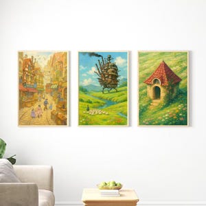 Howl&#39;s Moving Castle Poster Whimsical Wall Art for Studio Ghibli Fans Fantasy Home Decor Gift for Anime Lovers and Collectors Vertical Print