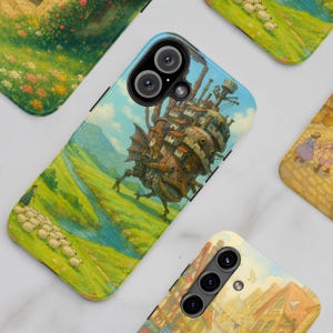 Howls Moving Castle Phone Cases, Studio Ghibli Aesthetic Art Phone Cover, Howls Castle, Market Street, Secret Garden, iPhone or Samsung Case
