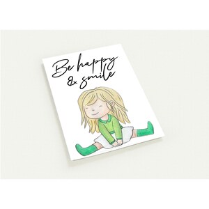 Lot de 10 cartes de vœux « Soyez heureux et souriez » – Fille dessinée à la main – Carte positive – Carte pour petite amie / maman / soins personnels / anniversaire