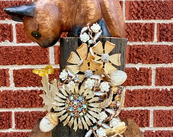 Woodland Treasure – One-of-a-Kind Vintage Jewelry Art Assemblage Mixed Media Sculpture