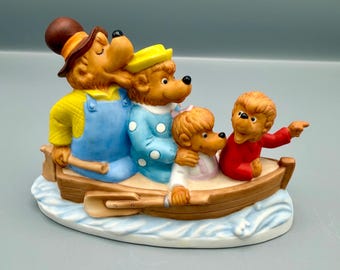 Vintage Berenstain Bears Figurine Rapids Ahead 1983 Ebeling Reuss Ceramic Bear Family Collectible Nostalgic Nursery Decor 80s Gift