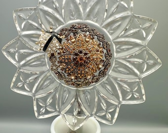 Sunflower Surprise – 14” Glass Flower in Milk Glass Vase | Repurposed Jewelry & Upcycled Art