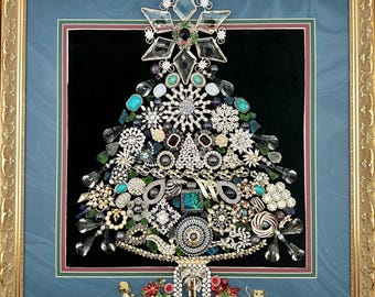 Extra Large Vintage Jewelry Christmas Tree Art | Holiday Decor