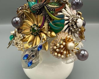 Vintage Jewelry Brooch Bouquet – Repurposed MCM Floral Sculpture