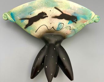 Ręcznie malowana misa artystyczna | Rzeźbiarski wazon ceramiczny, nowoczesny wystrój organiczny