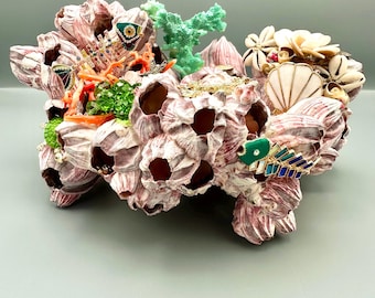 Barnacle Reef Sculpture – Vintage Jewelry, Coral, Shells, Coastal Decor