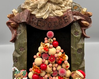 Handmade Santa Christmas Tree Art – Rustic Holiday Tabletop Display