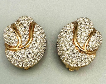 Ciner Signed Pavé Rhinestone Clip-On Earrings – Gold-Tone Vintage Statement Earrings, Classic Couture Jewelry