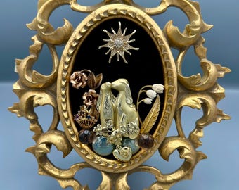 Antique Gold Ornate Frame Jewelry Art – 6x5 Romantic Cameo Collage – Vintage Inspired Art Relic – One of a Kind