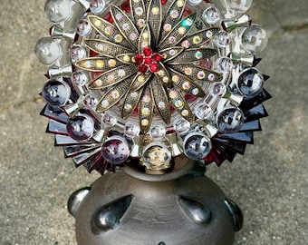 Mid Century Style Schmuck Blumenskulptur, Vintage Brosche Kunst, Atomic Glam Decor, Handgemachte Keramik Vasenkunst, Montage Skulptur, 15x10cm