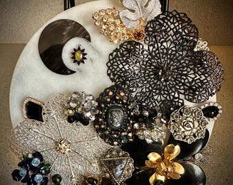 Moonspells & Mourning Jewels – Spooky Jewelry Art on Marble with Stand (6”)